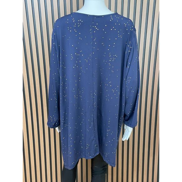 Catherine's Top Blouse Tunic Stretch Handkerchief Hem 2X Blue Polka Dot - Picture 2 of 9